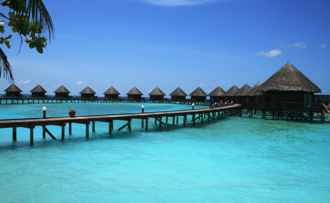 马尔代夫自助6日游>青绿色的礁石、白色的沙砾海滩和棕榈树......